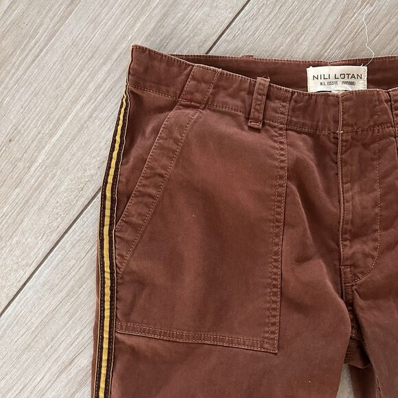 Nili Lotan Jenna Low Rise Raw Hem Stretch Twill Cotton Crop Pants Brown Size 2 - Picture 3 of 7